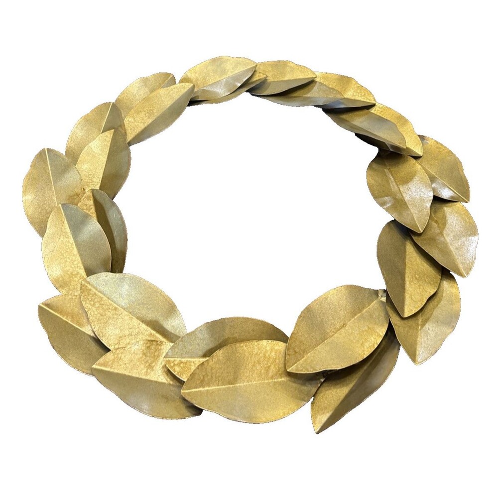 19 Inch Gold Metal Magnolia Leaf Hanging Door Wreath